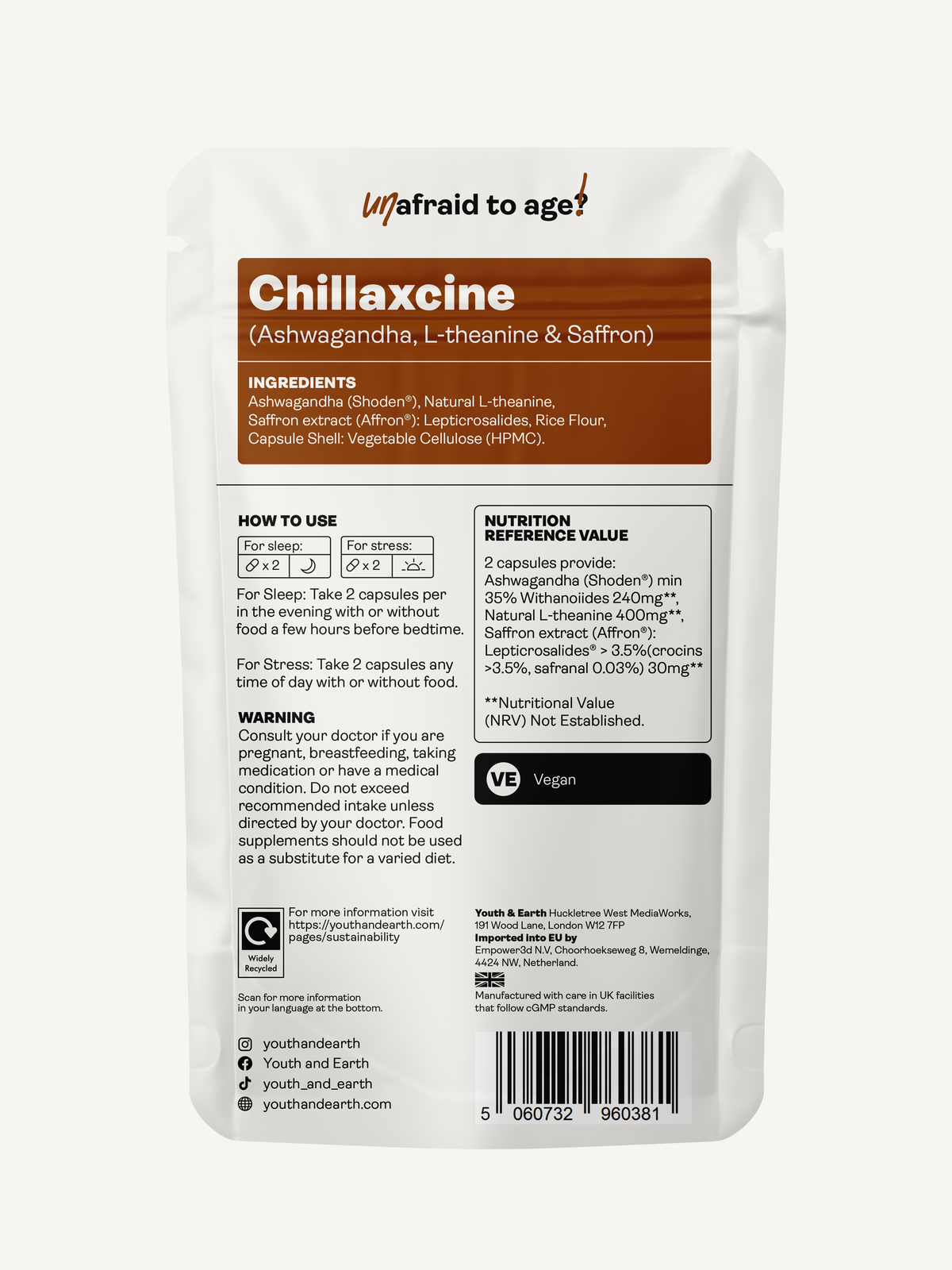 CHILLAXCINE (Ashwagandha, L-theanine & Saffron) – 335mg x 60 Capsules