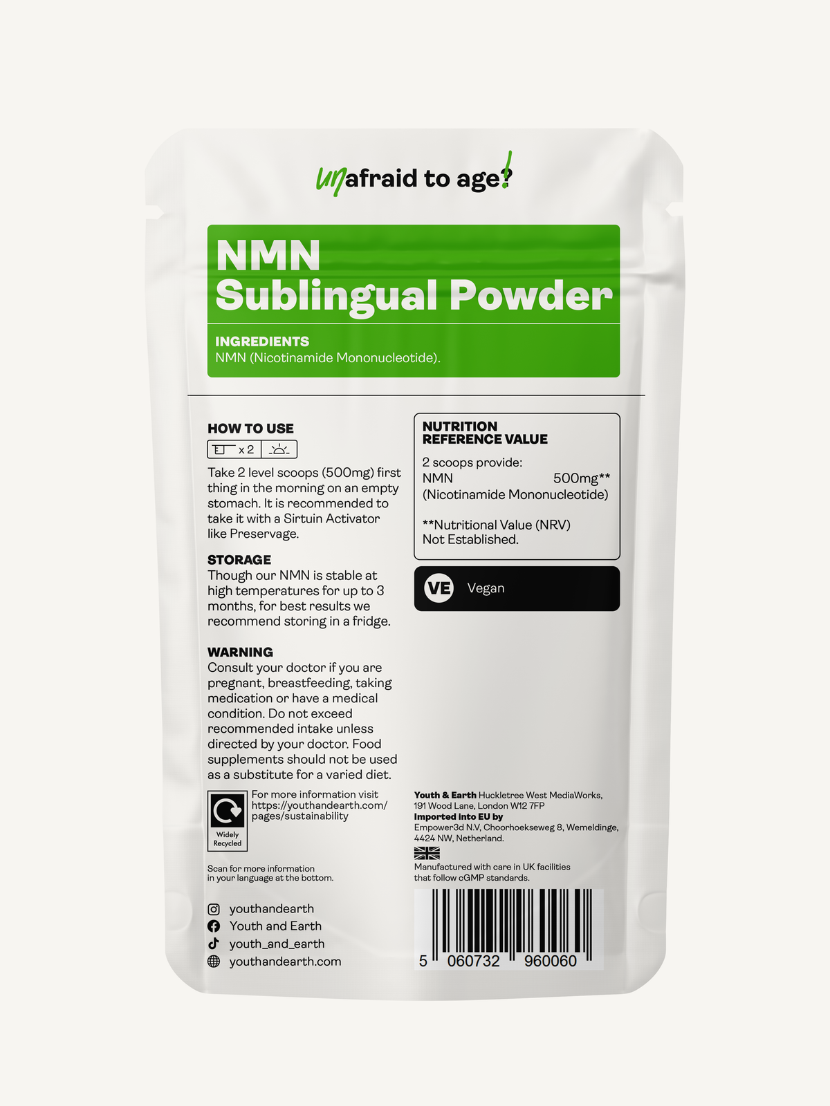 NMN (β-Nicotinamide Mononucleotide) Sublingual Powder 15g (30-60 servings)