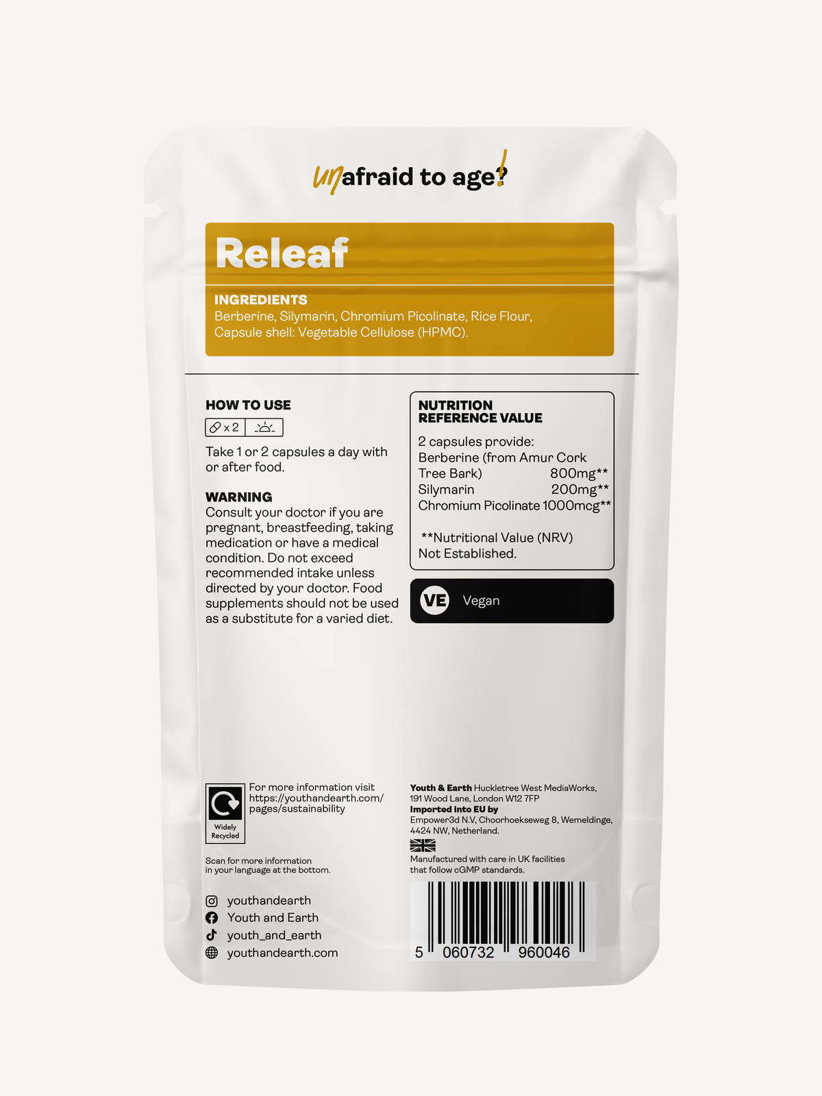 Releaf (Berberine, Silymarin, Chromium Picolinate) – 500.5mg x 60 Capsules