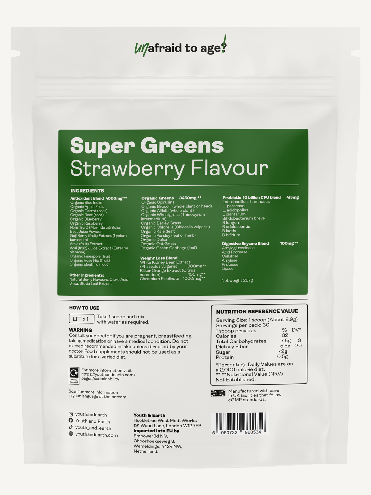 Super Greens Weight Management Formula Strawberry Flavour 267g x 30 servings