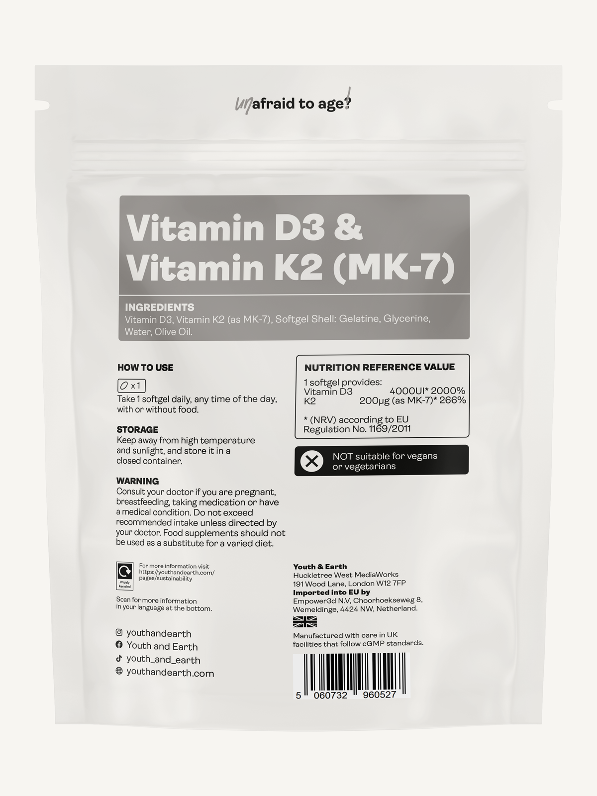 Vitamin D3 4000UI + K2 200mcg x 90 Softgels (3 months supply)